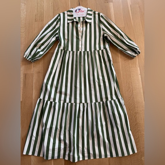 Rachel Zoe Green and White Striped Midi Dress - Picture 2 of 7